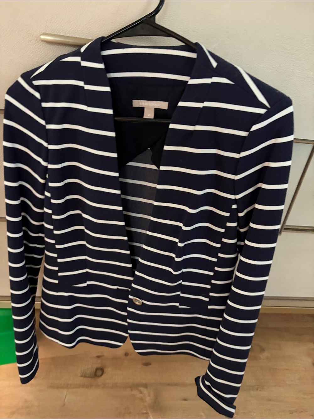 Banana Republic Navy and White Striped Single-Button Blazer